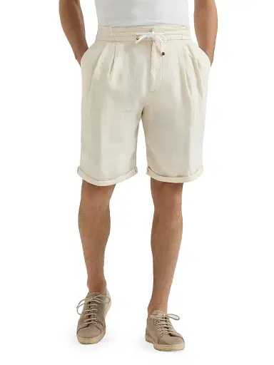 Brunello Cucinelli Men's Garment Dyed Bermuda Shorts in Linen Gabardine - Khaki | Thumbnail 8 Brunello Cucinelli Men's Garment Dyed Bermuda Shorts in Linen Gabardine - Khaki | Thumbnail 8