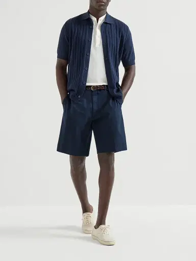 Brunello Cucinelli Men's Garment Dyed Bermuda Shorts in Twisted Cotton Gabardine - White | Thumbnail 12 Brunello Cucinelli Men's Garment Dyed Bermuda Shorts in Twisted Cotton Gabardine - White | Thumbnail 12