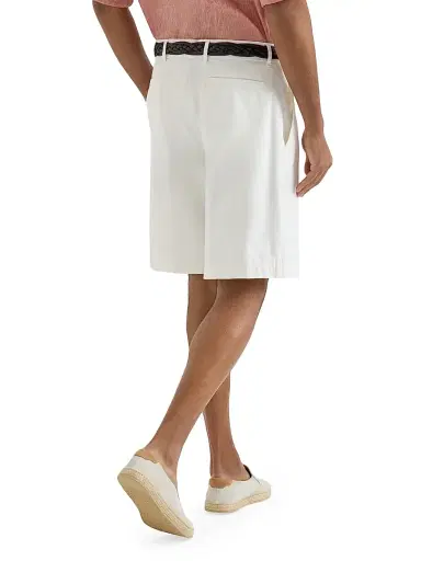Brunello Cucinelli Men's Garment Dyed Bermuda Shorts in Twisted Cotton Gabardine - White | Thumbnail 3 Brunello Cucinelli Men's Garment Dyed Bermuda Shorts in Twisted Cotton Gabardine - White | Thumbnail 3