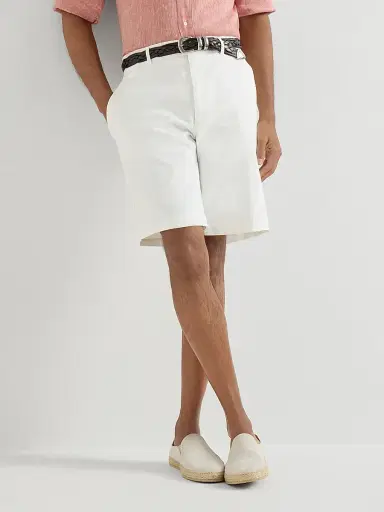 Brunello Cucinelli Men's Garment Dyed Bermuda Shorts in Twisted Cotton Gabardine - White | Thumbnail 5 Brunello Cucinelli Men's Garment Dyed Bermuda Shorts in Twisted Cotton Gabardine - White | Thumbnail 5