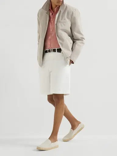 Brunello Cucinelli Men's Garment Dyed Bermuda Shorts in Twisted Cotton Gabardine - White | Thumbnail 6 Brunello Cucinelli Men's Garment Dyed Bermuda Shorts in Twisted Cotton Gabardine - White | Thumbnail 6