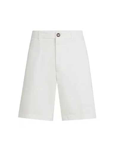 Brunello Cucinelli Men's Garment Dyed Bermuda Shorts in Twisted Cotton Gabardine - White | Thumbnail 1 Brunello Cucinelli Men's Garment Dyed Bermuda Shorts in Twisted Cotton Gabardine - White | Thumbnail 1