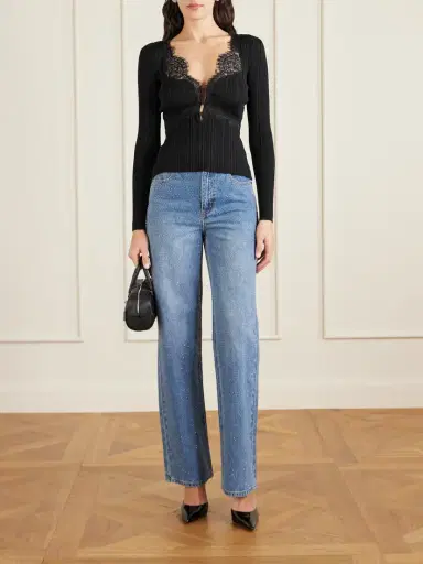 Self-Portrait Lace-trimmed Ribbed-knit Top | Thumbnail 2 Self-Portrait Lace-trimmed Ribbed-knit Top | Thumbnail 2
