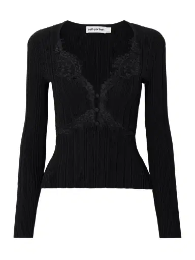 Self-Portrait Lace-trimmed Ribbed-knit Top | Thumbnail 1 Self-Portrait Lace-trimmed Ribbed-knit Top | Thumbnail 1