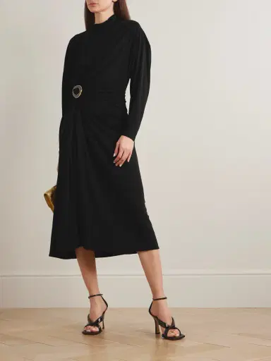 Bottega Veneta Embellished Gathered Jersey Midi Dress | Thumbnail 2 Bottega Veneta Embellished Gathered Jersey Midi Dress | Thumbnail 2