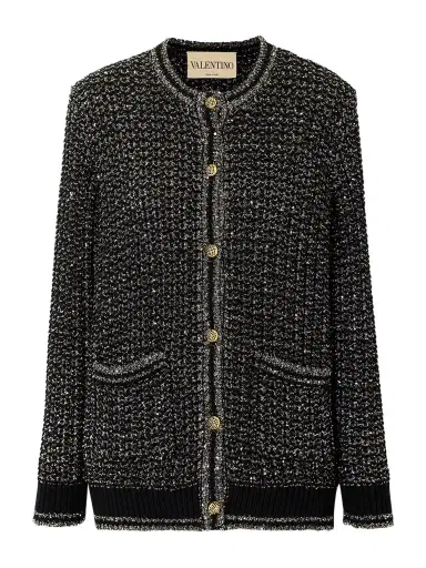 Valentino Garavani Sequin-embellished Metallic Cotton-blend Cardigan | Thumbnail 1 Valentino Garavani Sequin-embellished Metallic Cotton-blend Cardigan | Thumbnail 1