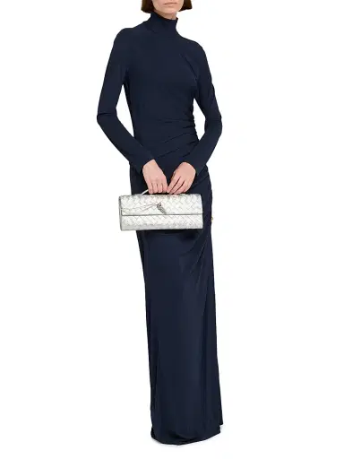 Bottega Veneta Women's Andiamo Intrecciato Metallic Satin Leather Top-Handle Clutch - Silver | Thumbnail 2 Bottega Veneta Women's Andiamo Intrecciato Metallic Satin Leather Top-Handle Clutch - Silver | Thumbnail 2