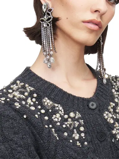 McQueen Women's Chandelier Silvertone & Crystal Drop Earrings - Black | Thumbnail 2 McQueen Women's Chandelier Silvertone & Crystal Drop Earrings - Black | Thumbnail 2