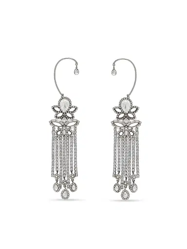 McQueen Women's Chandelier Silvertone & Crystal Drop Earrings - Black | Thumbnail 1 McQueen Women's Chandelier Silvertone & Crystal Drop Earrings - Black | Thumbnail 1