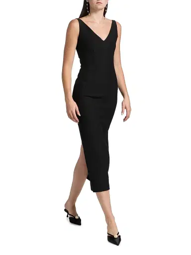 Adam Lippes Women's Willa Wool-Blend Midi-Dress - Black | Thumbnail 2 Adam Lippes Women's Willa Wool-Blend Midi-Dress - Black | Thumbnail 2