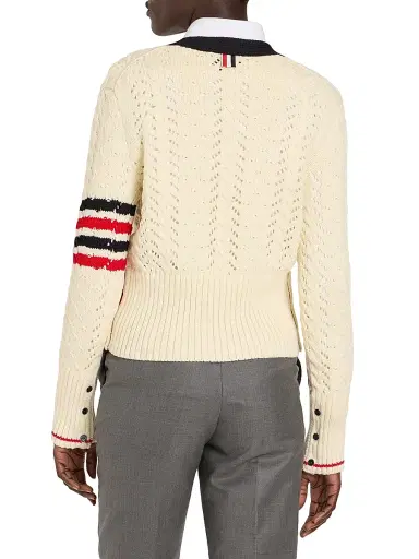 Thom Browne Women's Cable-Pointelle Knit Wool Cardigan - White | Thumbnail 5 Thom Browne Women's Cable-Pointelle Knit Wool Cardigan - White | Thumbnail 5