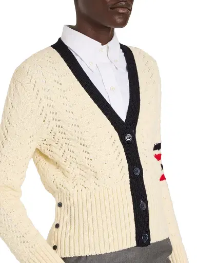 Thom Browne Women's Cable-Pointelle Knit Wool Cardigan - White | Thumbnail 6 Thom Browne Women's Cable-Pointelle Knit Wool Cardigan - White | Thumbnail 6