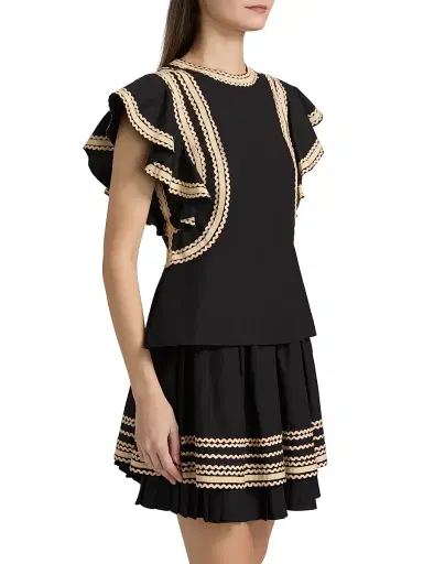 Ulla Johnson Women's Anora Scalloped-Trim Cotton Top - Noir | Thumbnail 4 Ulla Johnson Women's Anora Scalloped-Trim Cotton Top - Noir | Thumbnail 4