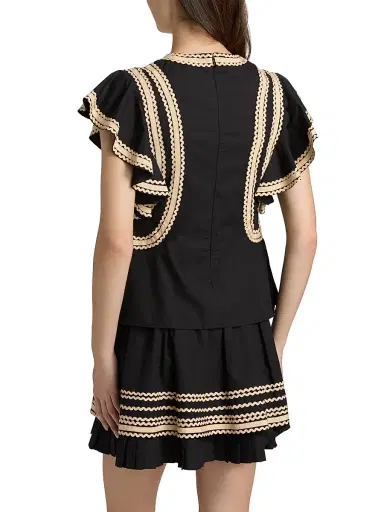 Ulla Johnson Women's Anora Scalloped-Trim Cotton Top - Noir | Thumbnail 5 Ulla Johnson Women's Anora Scalloped-Trim Cotton Top - Noir | Thumbnail 5