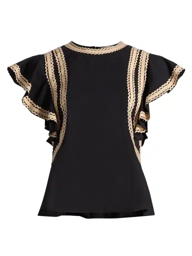 Ulla Johnson Women's Anora Scalloped-Trim Cotton Top - Noir | Thumbnail 1 Ulla Johnson Women's Anora Scalloped-Trim Cotton Top - Noir | Thumbnail 1