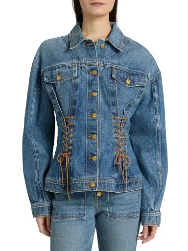 Ulla Johnson Women's The Noemi Lace-Up Denim Jacket | Thumbnail 3 Ulla Johnson Women's The Noemi Lace-Up Denim Jacket | Thumbnail 3