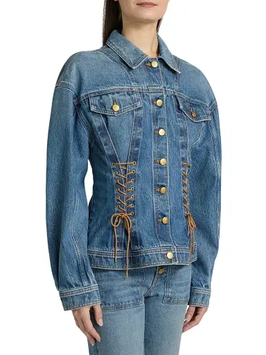 Ulla Johnson Women's The Noemi Lace-Up Denim Jacket | Thumbnail 4 Ulla Johnson Women's The Noemi Lace-Up Denim Jacket | Thumbnail 4