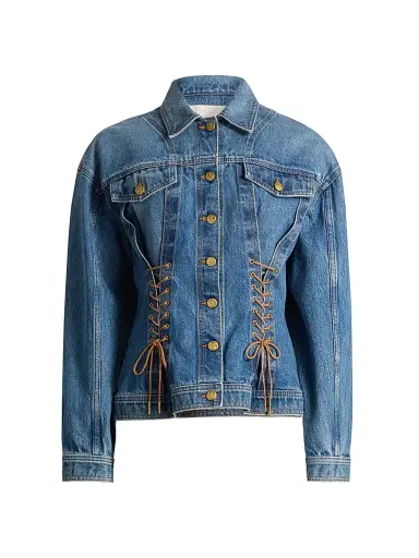 Ulla Johnson Women's The Noemi Lace-Up Denim Jacket | Thumbnail 1 Ulla Johnson Women's The Noemi Lace-Up Denim Jacket | Thumbnail 1