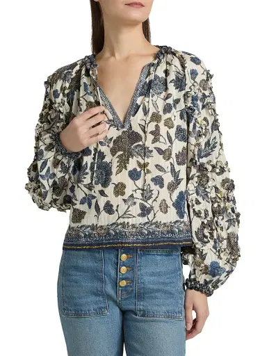 Ulla Johnson Women's Azrou Printed Ruffled Blouse - Porcelain | Thumbnail 3 Ulla Johnson Women's Azrou Printed Ruffled Blouse - Porcelain | Thumbnail 3