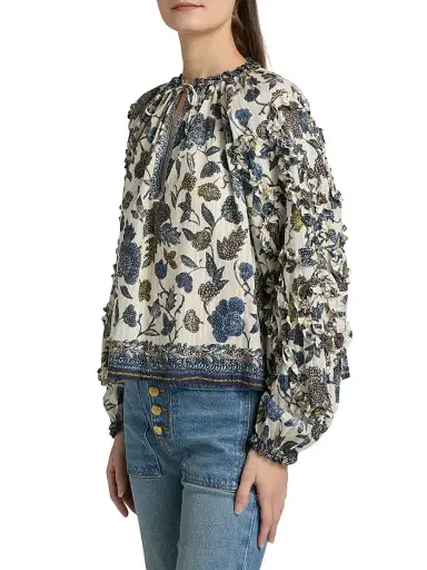 Ulla Johnson Women's Azrou Printed Ruffled Blouse - Porcelain | Thumbnail 4 Ulla Johnson Women's Azrou Printed Ruffled Blouse - Porcelain | Thumbnail 4