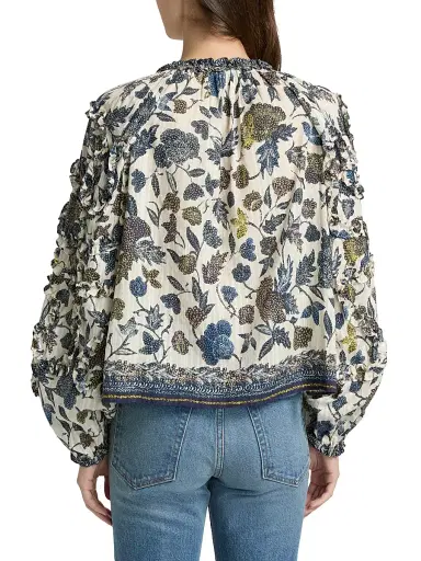 Ulla Johnson Women's Azrou Printed Ruffled Blouse - Porcelain | Thumbnail 5 Ulla Johnson Women's Azrou Printed Ruffled Blouse - Porcelain | Thumbnail 5
