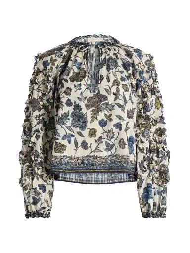 Ulla Johnson Women's Azrou Printed Ruffled Blouse - Porcelain | Thumbnail 1 Ulla Johnson Women's Azrou Printed Ruffled Blouse - Porcelain | Thumbnail 1