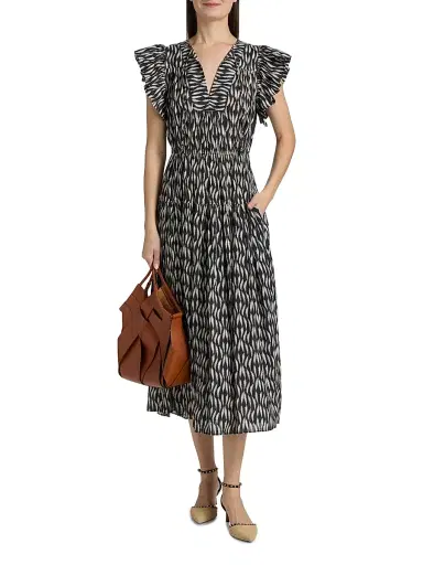 Ulla Johnson Women's Kairi Printed Flutter-Sleeve Midi-Dress | Thumbnail 3 Ulla Johnson Women's Kairi Printed Flutter-Sleeve Midi-Dress | Thumbnail 3