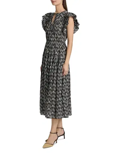 Ulla Johnson Women's Kairi Printed Flutter-Sleeve Midi-Dress | Thumbnail 4 Ulla Johnson Women's Kairi Printed Flutter-Sleeve Midi-Dress | Thumbnail 4