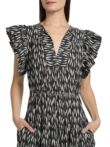 Ulla Johnson Women's Kairi Printed Flutter-Sleeve Midi-Dress | Thumbnail 6 Ulla Johnson Women's Kairi Printed Flutter-Sleeve Midi-Dress | Thumbnail 6
