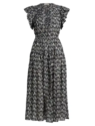Ulla Johnson Women's Kairi Printed Flutter-Sleeve Midi-Dress | Thumbnail 1 Ulla Johnson Women's Kairi Printed Flutter-Sleeve Midi-Dress | Thumbnail 1