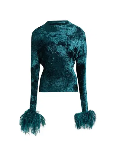 Lapointe Women's Feather-Cuff Velvet Top | Thumbnail 1 Lapointe Women's Feather-Cuff Velvet Top | Thumbnail 1