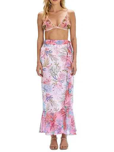 PatBo Women's Seaweed Chiffon Beach Skirt - Off White And Pink - Size Small | Thumbnail 3 PatBo Women's Seaweed Chiffon Beach Skirt - Off White And Pink - Size Small | Thumbnail 3