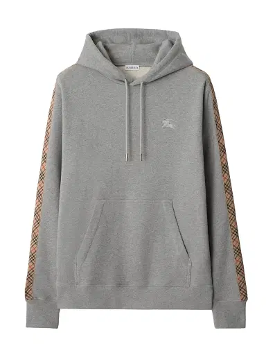 Burberry Men's Simon Check Cotton Hoodie - Pale Grey Melange - Size XXL | Thumbnail 1 Burberry Men's Simon Check Cotton Hoodie - Pale Grey Melange - Size XXL | Thumbnail 1