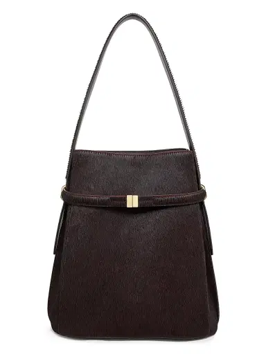 Toteme Women's Belted Calf Hair Bucket Bag - Wine | Thumbnail 1 Toteme Women's Belted Calf Hair Bucket Bag - Wine | Thumbnail 1