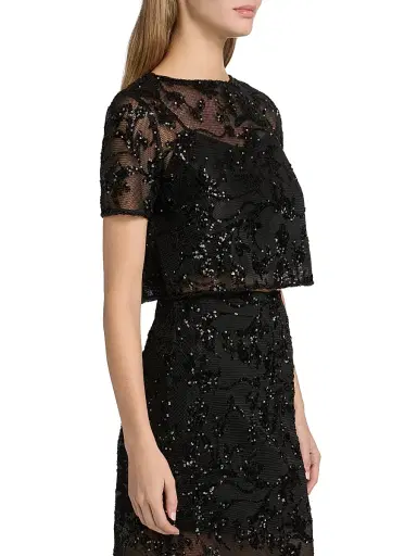 Kika Vargas Women's Kana Sequined Floral Lace Top - Black | Thumbnail 4 Kika Vargas Women's Kana Sequined Floral Lace Top - Black | Thumbnail 4