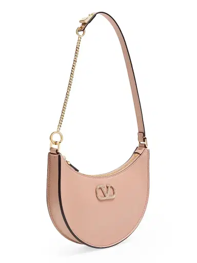 Valentino Garavani Women's VLogo Signature Calfskin Hobo Mini Bag with Jewel Logo - Rose Cannelle | Thumbnail 2 Valentino Garavani Women's VLogo Signature Calfskin Hobo Mini Bag with Jewel Logo - Rose Cannelle | Thumbnail 2