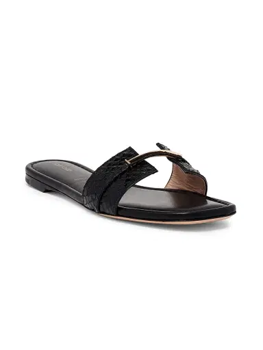 Tom Ford Women's Snake-Embossed Leather Flat Sandals - Black - Size 12 | Thumbnail 2 Tom Ford Women's Snake-Embossed Leather Flat Sandals - Black - Size 12 | Thumbnail 2