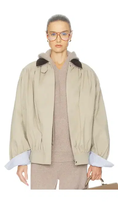 Helsa The Shirred Bomber Jacket With Corduroy Collar | Thumbnail 1 Helsa The Shirred Bomber Jacket With Corduroy Collar | Thumbnail 1