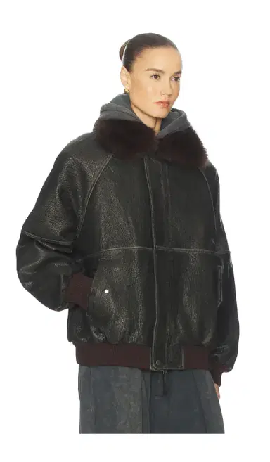 Helsa The Oversized Leather Bomber With Faux Fur Collar | Thumbnail 2 Helsa The Oversized Leather Bomber With Faux Fur Collar | Thumbnail 2