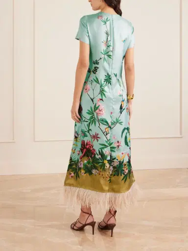 La DoubleJ Swing Feather-trimmed Printed Silk-twill Maxi Dress | Thumbnail 4 La DoubleJ Swing Feather-trimmed Printed Silk-twill Maxi Dress | Thumbnail 4