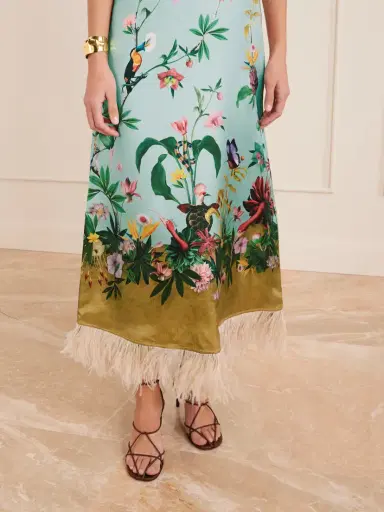 La DoubleJ Swing Feather-trimmed Printed Silk-twill Maxi Dress | Thumbnail 5 La DoubleJ Swing Feather-trimmed Printed Silk-twill Maxi Dress | Thumbnail 5