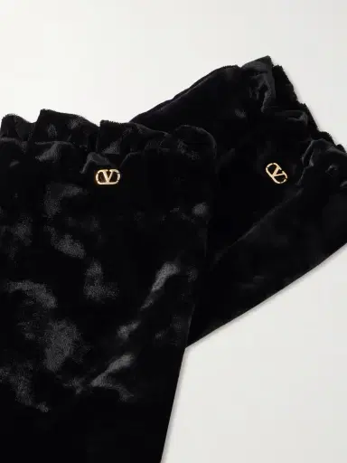 Valentino Garavani Vlogo Ruffled Velvet Gloves | Thumbnail 2 Valentino Garavani Vlogo Ruffled Velvet Gloves | Thumbnail 2