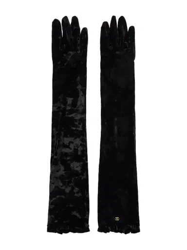 Valentino Garavani Vlogo Ruffled Velvet Gloves | Thumbnail 1 Valentino Garavani Vlogo Ruffled Velvet Gloves | Thumbnail 1