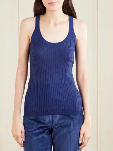 Gabriela Hearst Nevin Pointelle Knit Tank Top in Dark Navy Cashmere Silk | Thumbnail 3 Gabriela Hearst Nevin Pointelle Knit Tank Top in Dark Navy Cashmere Silk | Thumbnail 3
