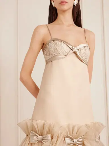 Valentino Garavani Bow-detailed Lace, Satin And Crepon-trimmed Wool And Silk-blend Crepe Mini Dress | Thumbnail 5 Valentino Garavani Bow-detailed Lace, Satin And Crepon-trimmed Wool And Silk-blend Crepe Mini Dress | Thumbnail 5