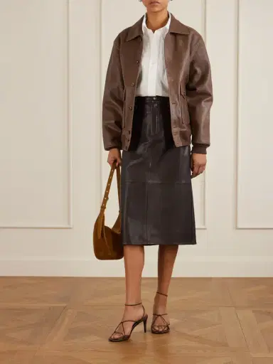 Frame Paneled Leather Midi Skirt | Thumbnail 2 Frame Paneled Leather Midi Skirt | Thumbnail 2