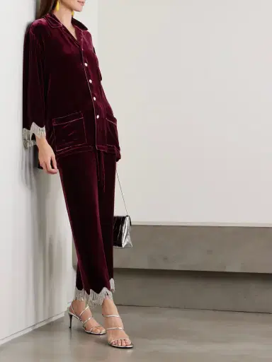 Olivia von Halle Fifi Fringed Crystal-embellished Velvet Pajama Set | Thumbnail 2 Olivia von Halle Fifi Fringed Crystal-embellished Velvet Pajama Set | Thumbnail 2