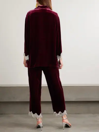 Olivia von Halle Fifi Fringed Crystal-embellished Velvet Pajama Set | Thumbnail 3 Olivia von Halle Fifi Fringed Crystal-embellished Velvet Pajama Set | Thumbnail 3