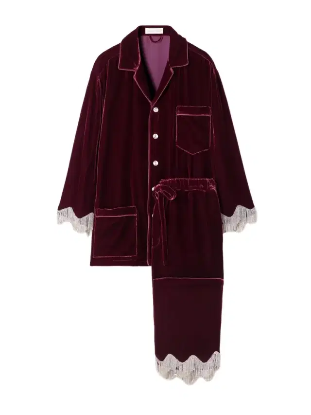 Fifi Fringed Crystal-embellished Velvet Pajama Set Fifi Fringed Crystal-embellished Velvet Pajama Set