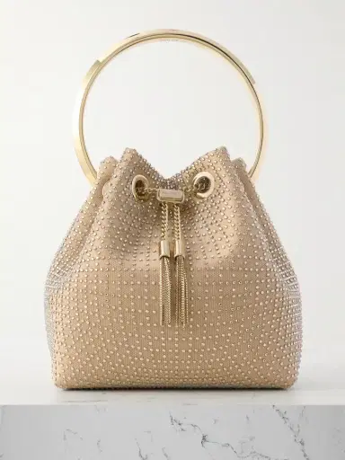 Jimmy Choo Bon Bon Crystal-embellished Mesh And Satin Bucket Bag | Thumbnail 1 Jimmy Choo Bon Bon Crystal-embellished Mesh And Satin Bucket Bag | Thumbnail 1